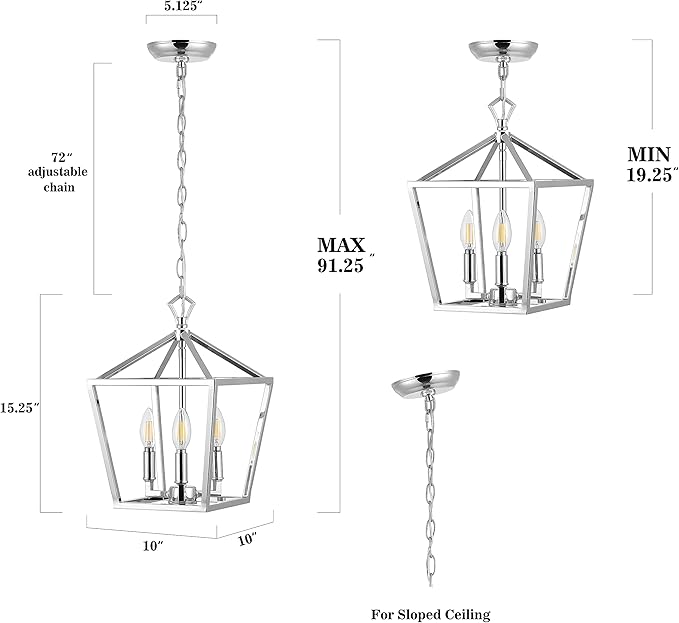 JONATHAN Y JYL7601C Pagoda Lantern Dimmable Adjustable Metal LED Pendant Classic Traditional Farmhouse Dining Room Living Room Kitchen Foyer Bedroom Hallway, 10 in, Chrome