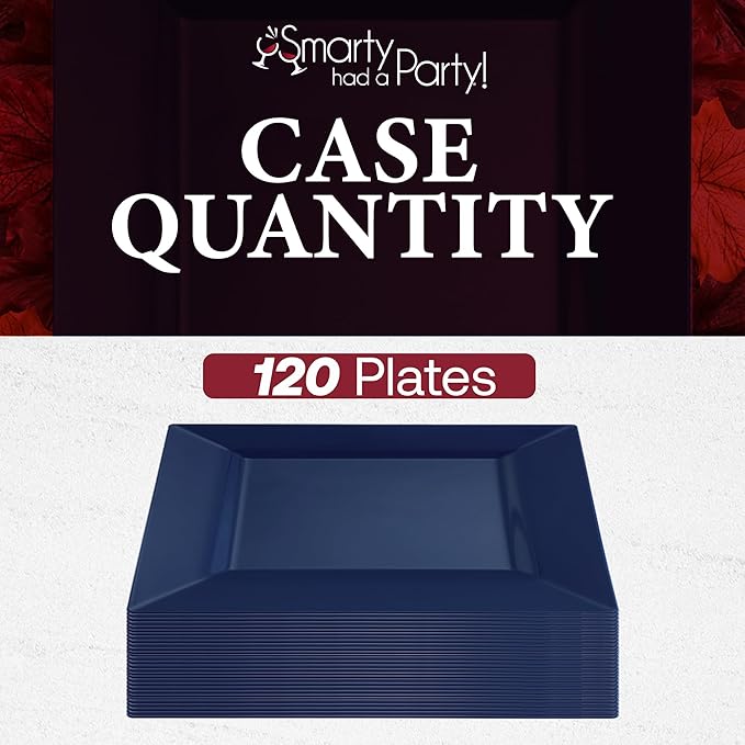Smarty Had A Party Disposable Plastic Dessert Plates, 6.5" Heavy Duty Square Blue Salad Plates for Appetizers, Cakes, and Events, Bulk Supplies for All Occasions (120 Count)
