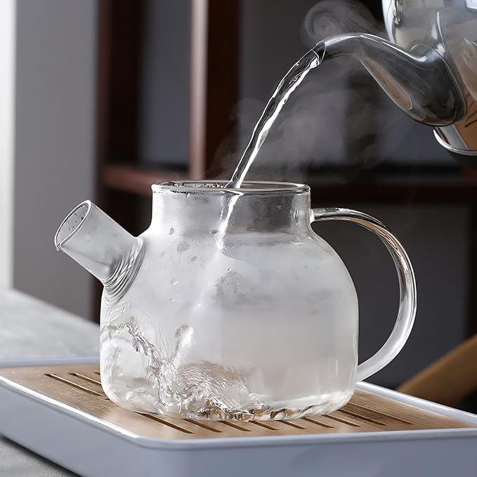 Mini 5-Piece Glass Tea Set Small Teapot with Matching 4 Teacups, 18.6OZ. for Kung Fu Tea, Tasting, Espresso Gift Set