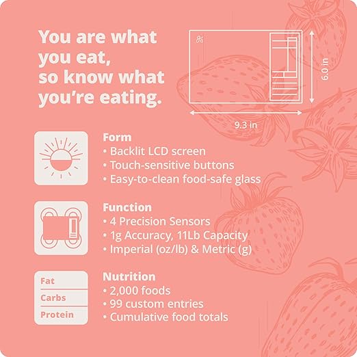 Greater Goods Digital Nutrition Scale – Accurate Macro and Calorie Tracking for Meal Prep, Weight Loss, and Healthy Eating | 2,000 Built-in Foods, Intuitive Nutrition Label Display, 11lb Cap, Pink