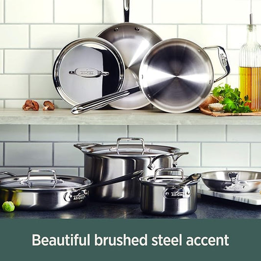 All-Clad D5 5-Ply Brushed Stainless Steel Sauce Pan 2 Quart Induction Oven Broiler Safe 600F Pots and Pans, Cookware Silver