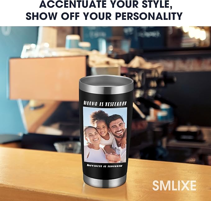 Personalized Coffee Tumbler Print in USA 20oz Stainless Steel Double Wall Insulated Coffee Cup With Text Photo Logo