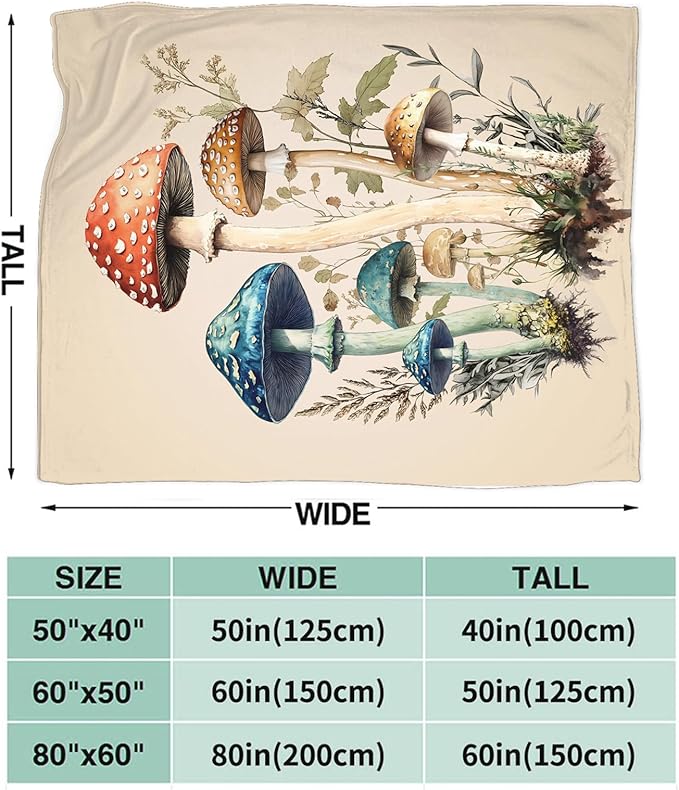 Mushroom Blanket Gifts for Girls Women Mushroom Throw Blankets Cozy Plush Fleece Flannel Fuzzy for Bedroom Living Decor 50"X40"
