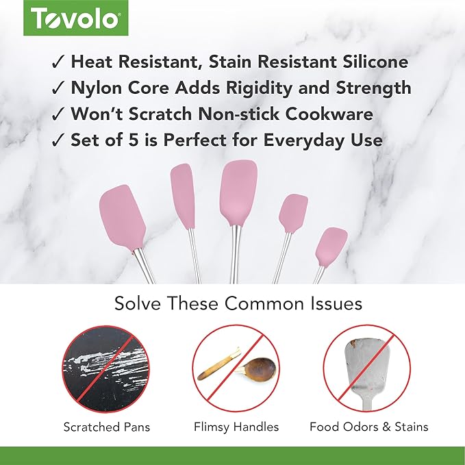 Tovolo Flex-Core Stainless Steel Handled Spatula Set of 5 for Meal Prep, Cooking, Baking, and More