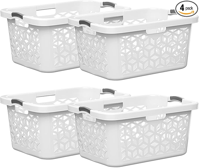 EconoHome Laundry Basket - Large 2 Bushel Laundry Basket with Handles - Stackable Plastic Hamper for Dirty Clothes - Storage Bin & Organizer for Bathroom, Bedroom - White, 70.5L Capacity – Heavy Duty