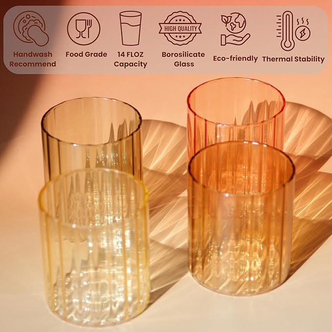 Fall Glassware Set of 4 14oz Cafe Latte Glasses for Autumn Table Décor Cozy Gatherings Table Centerpiece in Warm Autumn Tones Perfect Hostess Gift