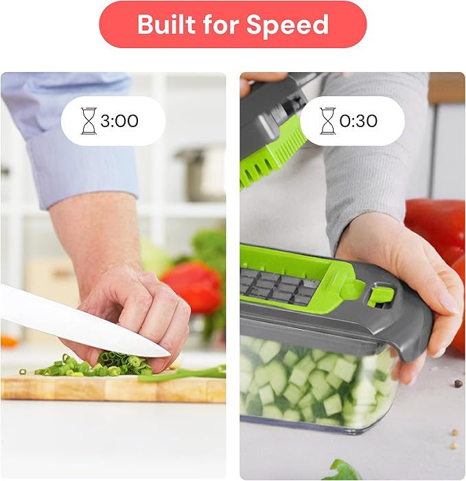 Fullstar The Original Pro Chopper - Vegetable Chopper and Spiralizer, Food Chopper with Container, Fruit Slicer, Kitchen Gadgets & Gifts, Home Essentials (4 in 1, Gray/Green)