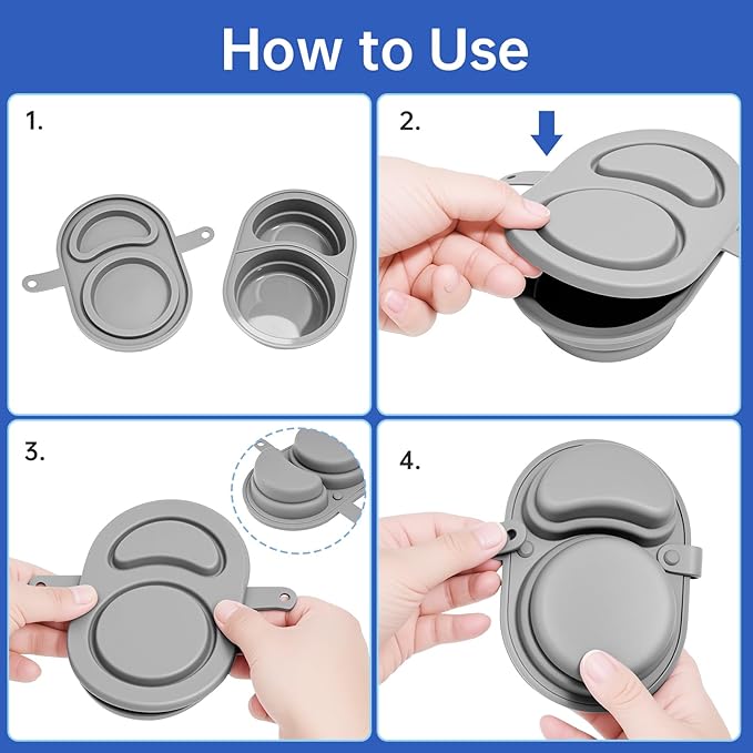 NiHome 3-Pack Reusable Dual-Compartment Silicone Snack Containers with Lids, Safe for Baby Food, Leak-Proof & Easy-Clean for Dips, Sauces, Travel, Microwave & Dishwasher Safe (Cream, Gray, Black)