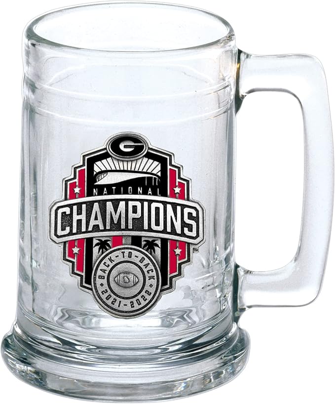 Heritage Pewter Georgia Bulldogs 2022-23 National Championship Beer Stein Glass | 15 Ounce German-Style Beer Glass | Intricately Crafted Metal Pewter Alma Mater Inlay