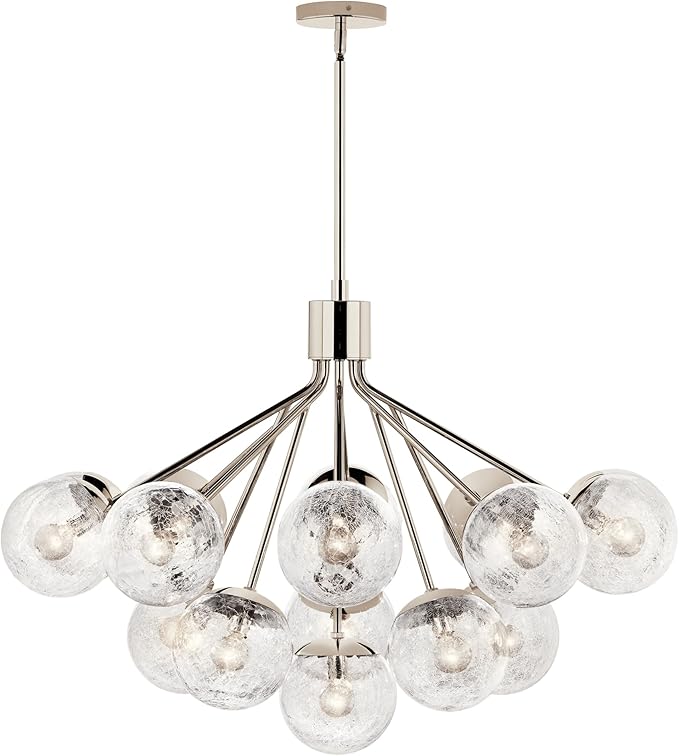 KICHLER Silvarious 16-Light Convertible Chandelier, Soft Modern Light with Clear Crackled Glass in Polished Nickel, for Dining Room, Living Room or Foyer (26" x 38"), 52702PN