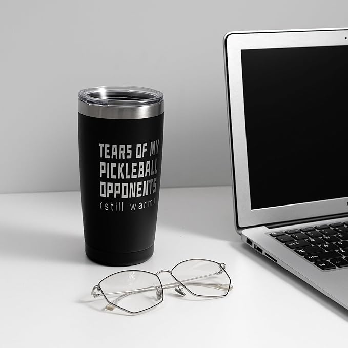 ARIABLE Tears of Pickleball Opponents Gifts for Pickleball Lover Fan, 20 Ounce Engraved Stainless Steel Insulated Tumbler, Black