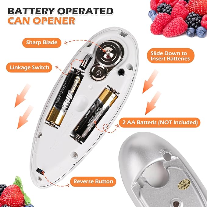 One Touch Electric Can Opener - Automatic Can Openers with Smooth Edge, Free Handheld Electric Can Opener for Kitchen, Seniors (Silver)