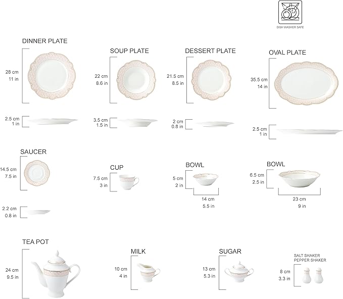Joseph Sedgh Collection "Sandra" 57-Piece Bone China Dinnerware Set, Service for 8, Blush Pink and Gold