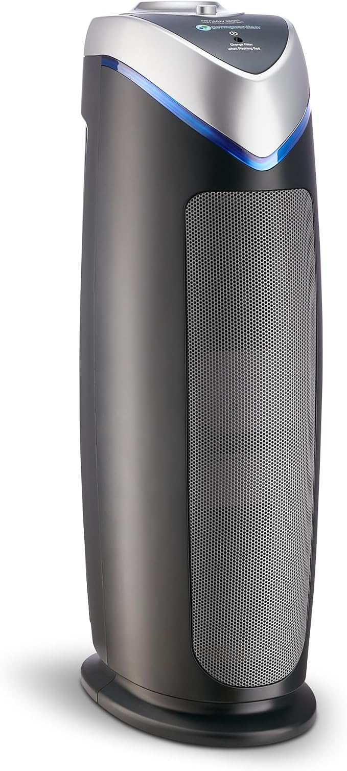 GermGuardian 4-In-1 HEPA Air Purifier for Home, Large Rooms Up To 743 Sq. Ft. with HEPA Air Filter, UV-C Light & Odor Reduction, AC4825E, 22" Tower, Gray