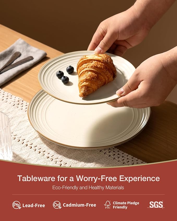 Famiware Jupiter Dinnerware Set, Plates and Bowls Dish Sets for 8 (24 Pieces), Microwave and Dishwasher Safe Stoneware Speckled Tableware, Chip and Scratch Resistant, Vanilla White