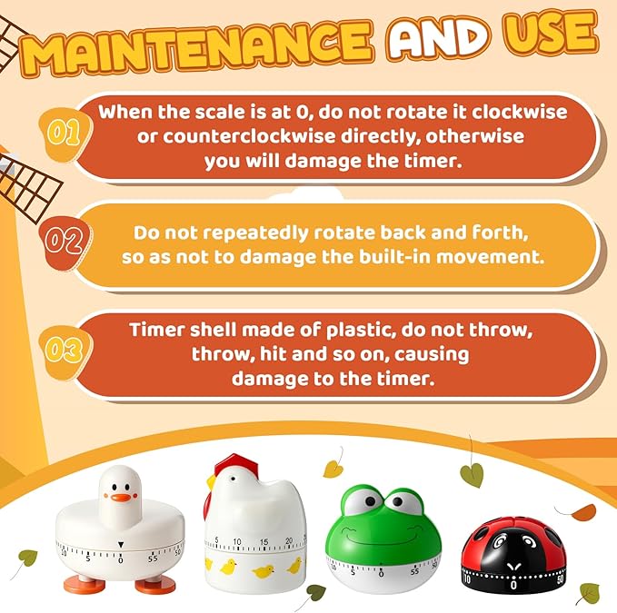 Amylove 4 Pieces Cute Kitchen Timer, Animal Mechanical Manual, Chick, Frog, Duck, Ladybug, 60 Minutes Loud Alarm Egg Windup Timer, for Adults Christmas Home Cooking Baking Fitness Beauty
