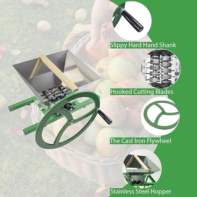 EJWOX Fruit and Apple Crusher – 7L Stainless Steel Manual Grinder with Large Flywheel Handle, Easy-to-Use Fruit Pulper for Juice, Wine, and Cider Pressing