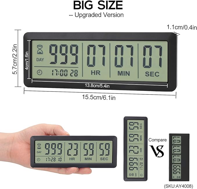 A AIMILAR Digital Countdown Days Timer - AY4053-Black Upgraded Big 999 Days Count Down Clock for Vacation Retirement Wedding