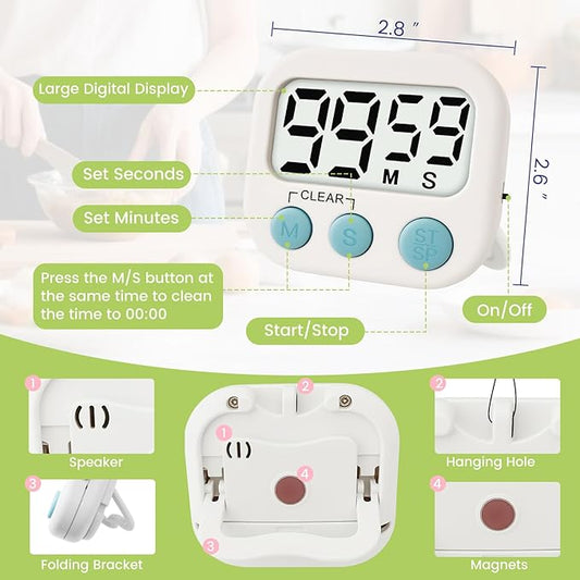 12 Pcs Digital Timer for Kids, Magnetic Countdown Kitchen Timer, Upgrade Loud Alarm Timers for Cooking, Kitchen, Exercise, Work, Study, Classroom, Outdoor Activities, Battery not Including