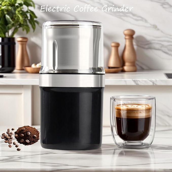 Voltix Electric Multi-Use Cup Grinder, Large Capacity Stainless Steel, Portable Electric Coffee Grinder & Spice Grinder for Home Kitchen, One Touch Coffee Mill for Beans, Spices (Cross blade)