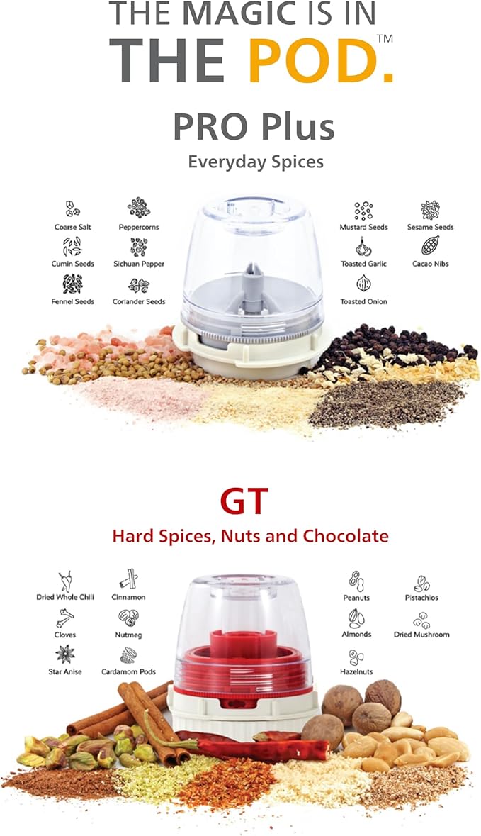 FinaMill Ultimate Gift Set – Battery Operated Spice Mill with 4 Interchangeable Spice Pods & Slate Quartet Stackable Tray, Adjustable Coarseness, Ceramic Grinder, LED Light, Easy One-Handed Operation