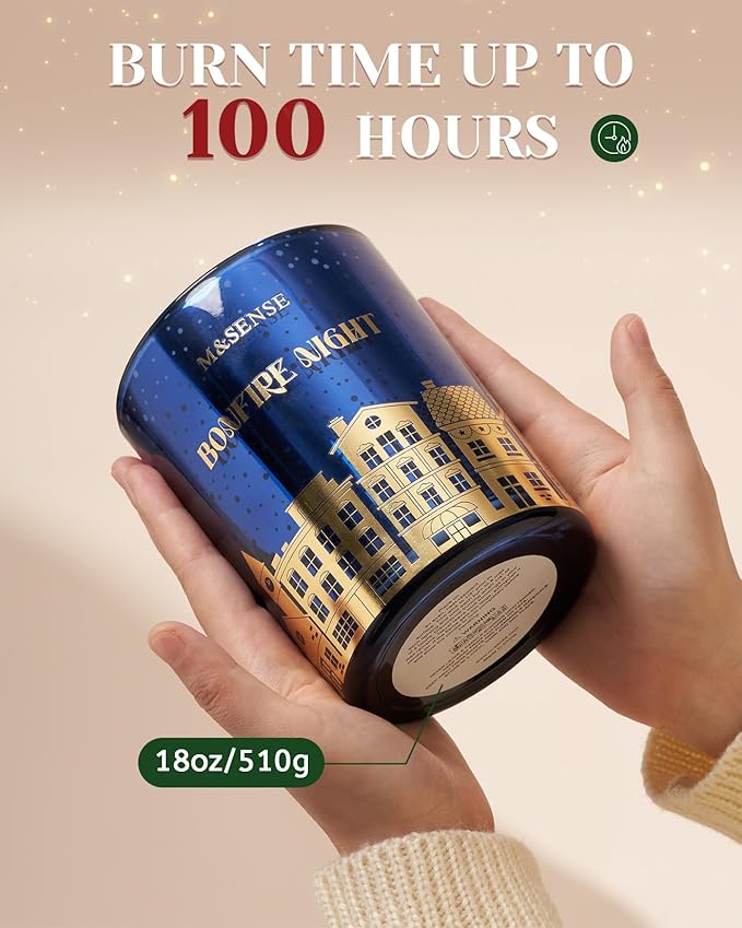 M&SENSE Bonfire Night Large Christmas Candles, 18oz 100 Hours Burn Soy Wax Non Toxic Holiday Candle for Home Scented, Winter Aromatherapy Gifts for Women Men, Cozy Christmas Decor