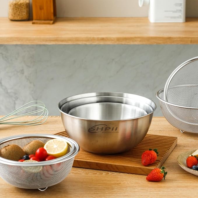 Thickened Stainless Steel Drainage Basket Set Kitchen Multifunction Drainage With Three Legs Stand(8.7 inch)