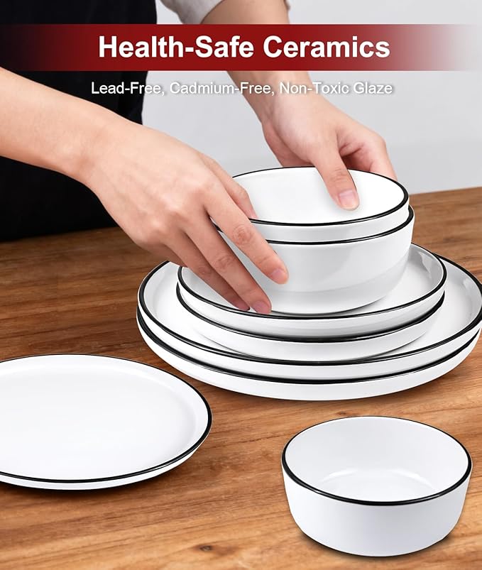 Stoneware Dinnerware Sets,Plates and Bowls Sets for 4,12 Piece Dinnerware Set,White Dinnerware Set for Kitchen,Microwave and Dishwasher Safe