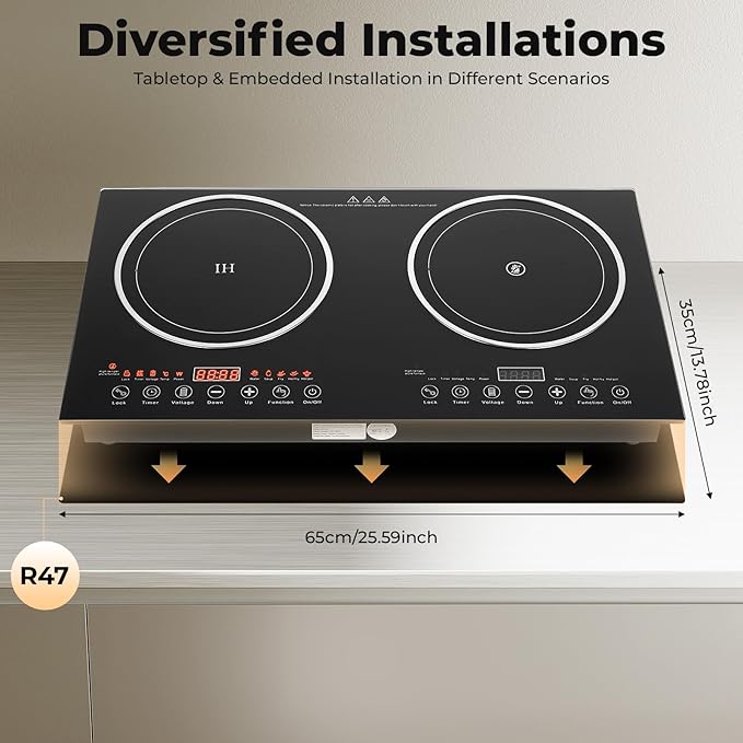 Electric Induction Cooker, Double Induction Cooktop 2 Burner Bulit-in Countertop Electric Stove, 110V 2400W Portable Two Burner Cooktop for Kitchen, RV