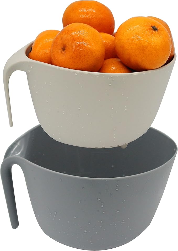Kitchen Colander and Strainer Bowls Set,2 in 1 Fruit Vegetable Washing Basket for Soaking,Draining Pasta,Rice,Quinoa,Small Grains and Food Mixing-4.5Quart
