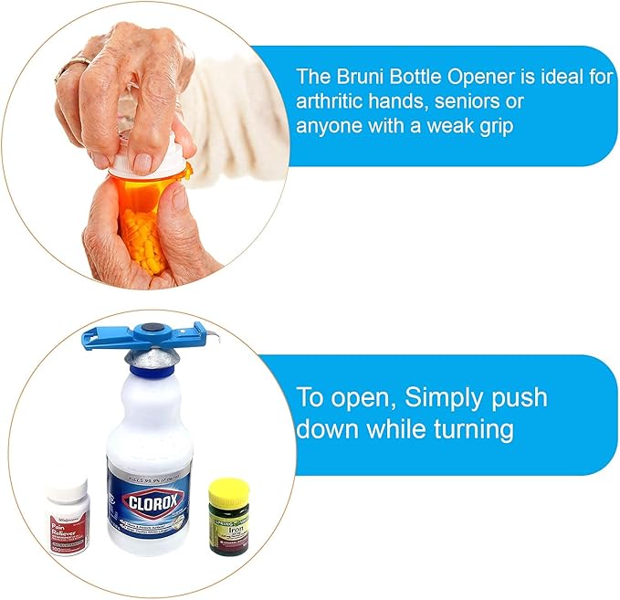 Bruni Multifunction Bottle Opener – Medicine Safety Cap Can Bottle Opener Easy to Use for Children, Weak Hands, Elderly and Arthritis Sufferers (BBO)