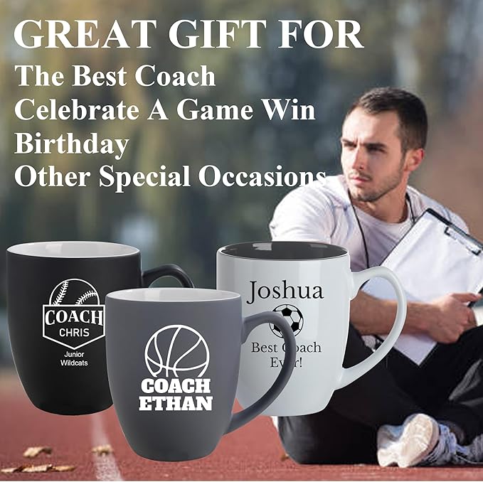 Personalized Coach Gifts for Men, 16oz Custom Engraved Coffee Mug, Soccer Football Softball Volleyball Coach Gifts Wrestling Gymnastics Coach Gift