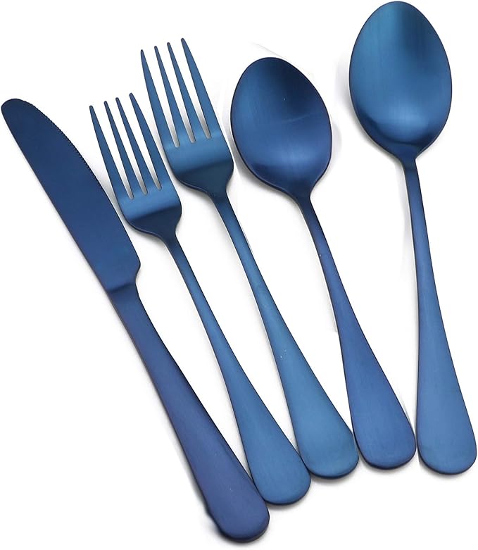 20-Piece Stainless Steel Flatware Set, Matte Finish Blue, Service for 4