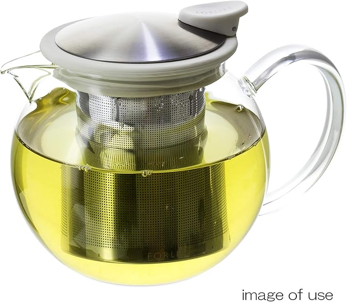 FORLIFE Bola Glass Teapot with Basket Infuser, 25oz./750ml., White