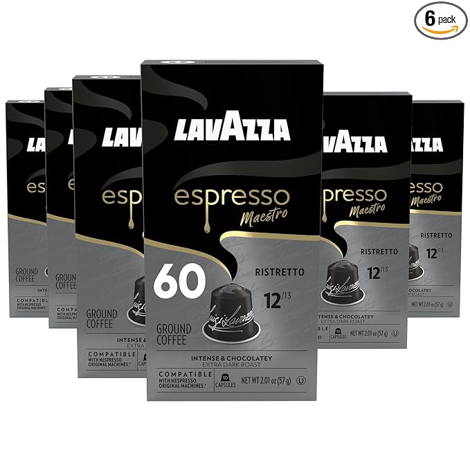 Lavazza Lavazza Ristretto Noble Dark Roast Coffee Capsules Compatible with Nespresso Original Machines, Ristretto, 10 Count (Pack of 6)