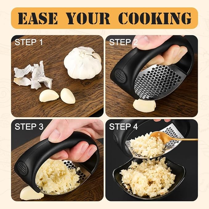 Garlic Press Rocker - 2024 NEW Stainless Steel Garlic Mincer Garlic Crusher with Peeler, New Innovative Garlic Chopper with Peeler and Scraper for Smash Garlic (Gray 2pcs)