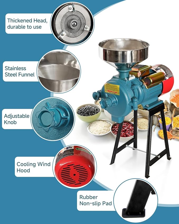 NAIZEA Electric Grain Grinder Mill, 3000W 110V Commercial Spice Wheat Grinders, Flour Corn Mills w/Funnel,Corn Grinders Machine for Corn, Wheat, Rice, Cereals(Dry Cereals Grinder)