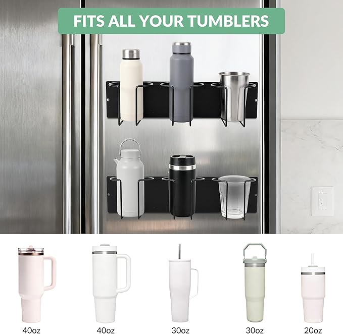 Garvee 4-Pack Magnetic Stanley Cup Holder for Fridge, Premium Carbon Steel Tumbler Organizer, Space-Saving Cup Holder & Lid Organizer for Kitchen Cabinet Storage (35 * 10.5 * 9.5cm)
