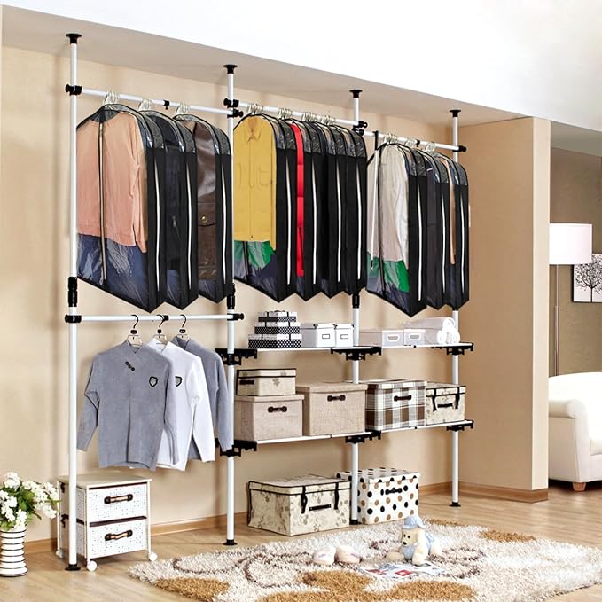 Garment Bags for Hanging Clothes with 6.3" Gusset, 40" Suit Bags for Closet Storage, Clear Dust Proof Suits Covers and Side Zipper Protector for Jacket, Coat, Sweater, Shirts, 3 Packs