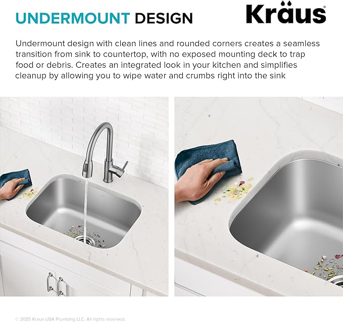 Kraus 23 Inch Stainless Steel Kitchen Sink, Durable 18 Gauge Single Bowl Kitchen Sinks Undermount, KBU12