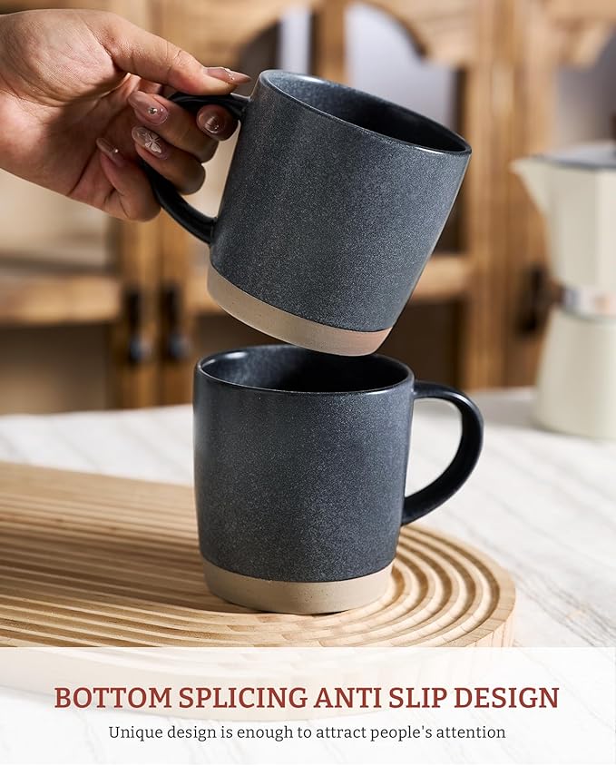 famiware Coffee Mugs Set of 6, Milkyway 13 oz Mug Set, Ceramic Cup Set with Handle for Coffee, Tea, Cocoa, Milk, Matte Dark Charcoal