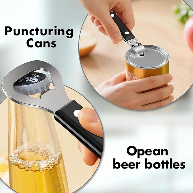 2PCS Can Opener Manual & Bottle Opener, Smooth Edge Manual Can Openers with Strong Magnet, Heavy Duty Stainless Steel Abrelatas Handheld Can Openers - Premium Kitchen Supplies (Black)