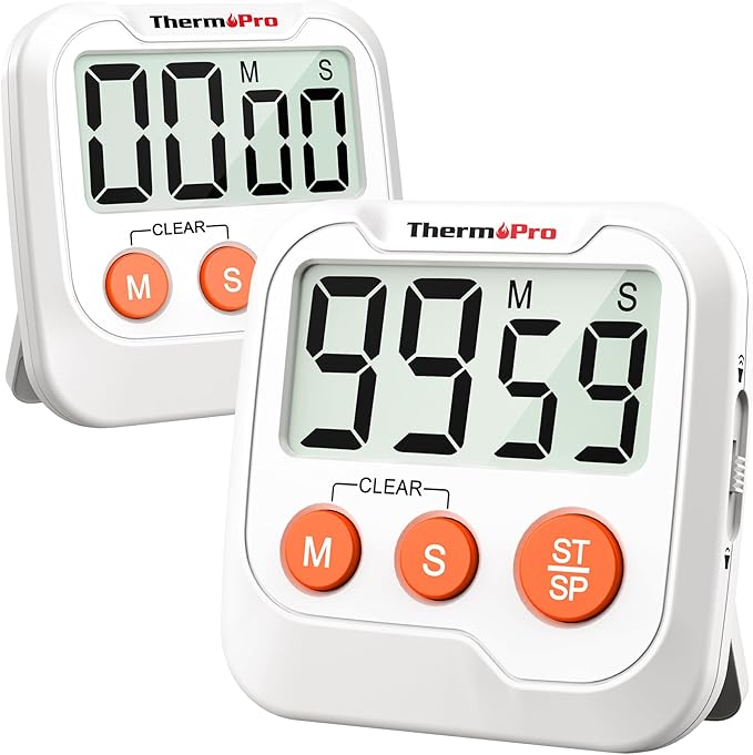 ThermoPro TM03 Digital Timer for Kids & Teachers, Kitchen Timers for Cooking with 2-Level Alarm Volume, Countdown Timer Stopwatch for Classroom Supplies, Exercise, Baking, Playtime or Work, 2-Pack
