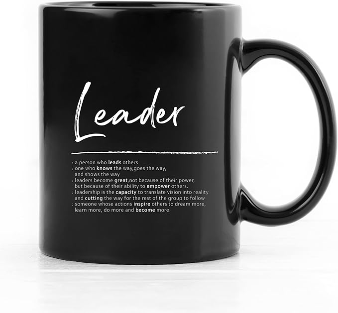 QUICQOD Leader Definition Coffee Mug - Appreciation Gifts for Leadership, Retirement, Mentor, Supervisor - Black Ceramic 11Oz Thank You Gift