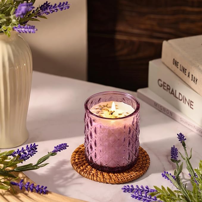 2 Pack Lavender Scented Candles for Home Decor, 6.5oz Natural Soy Wax Aromatherapy Jar Candles, Housewarming Gift for Women