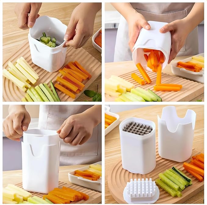 New Stainless Steel Multifunctional French Fry Cutter | Rapid Vegetable Chopper for Potatoes, Carrots, Cucumbers, Onions & More – Manual Slicer for Uniform Strips & Natural Cut