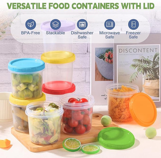 16 oz Plastic Deli Containers with Lids, 24 Pack Stackable Small Freezer Container, Reusable 2 Cup Food Storage Containers with Pen and Brush, Microwave & Dishwasher Safe, BPA Free