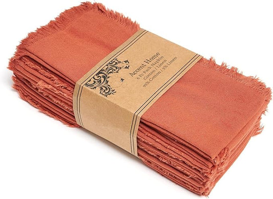 ACCENTHOME Cotton Rust Cotton Linen Napkin Set of 6 18x18 inch Dinner Napkins - Washable Soft Premium Hotel Quality Reusable Napkins Perfect Table Napkins for Family Dinners, Weddings & Everyday Use