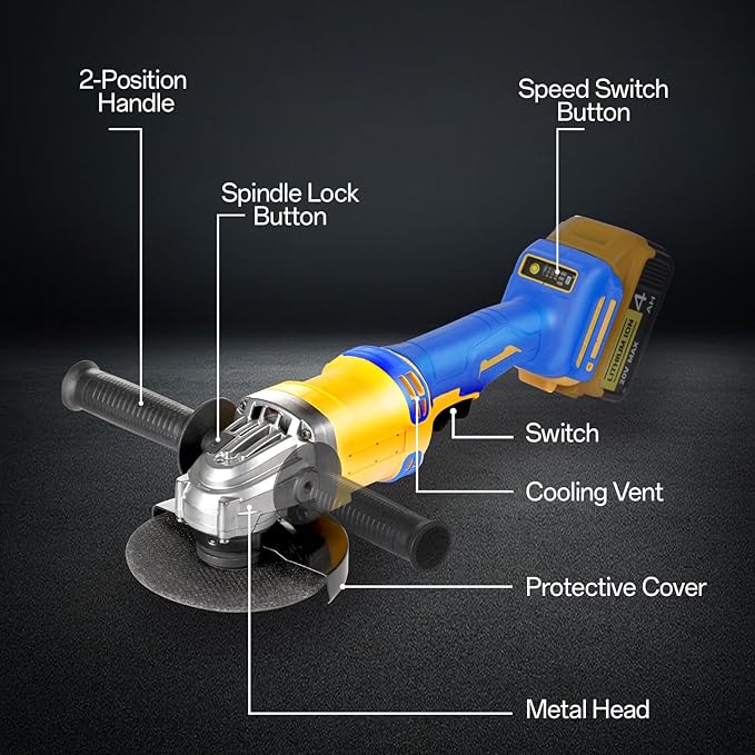 Cordless Angle Grinder Compatible with Dewalt 20V Max Battery(NO Battery) Brushless 4-1/2" Angle Grinder for Cutting, Griding, Polishing(10000RPM) (NO Wheels)