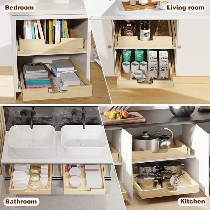 Pullout Cabinet Organizer, 20''W×21''D×3''H Slide Out Shelves for Kitchen Cabinets, Pull out Drawers for Kitchen Cabinets, Pantry, Bathroom, & Storage Organization